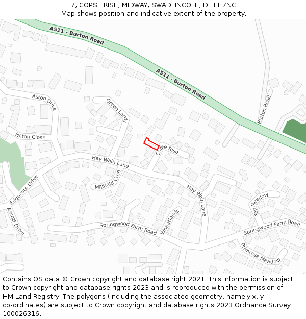 7, COPSE RISE, MIDWAY, SWADLINCOTE, DE11 7NG: Location map and indicative extent of plot