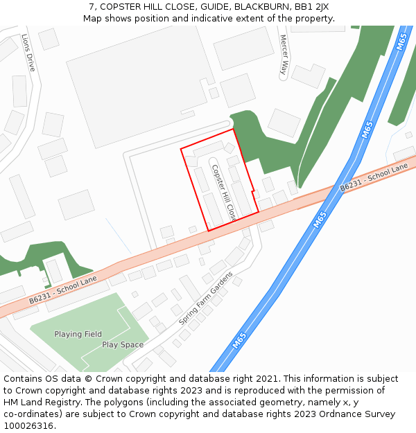 7, COPSTER HILL CLOSE, GUIDE, BLACKBURN, BB1 2JX: Location map and indicative extent of plot