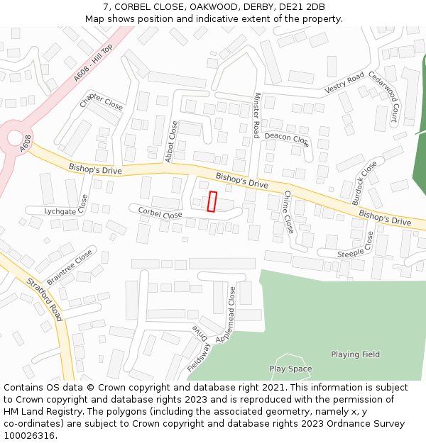 7, CORBEL CLOSE, OAKWOOD, DERBY, DE21 2DB: Location map and indicative extent of plot