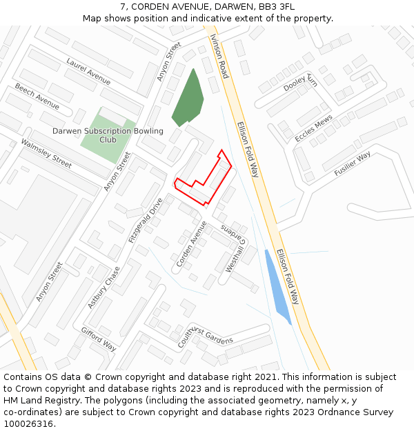 7, CORDEN AVENUE, DARWEN, BB3 3FL: Location map and indicative extent of plot