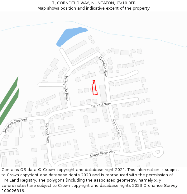 7, CORNFIELD WAY, NUNEATON, CV10 0FR: Location map and indicative extent of plot