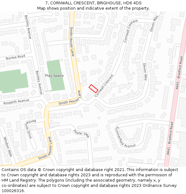 7, CORNWALL CRESCENT, BRIGHOUSE, HD6 4DS: Location map and indicative extent of plot