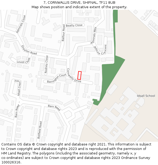 7, CORNWALLIS DRIVE, SHIFNAL, TF11 8UB: Location map and indicative extent of plot