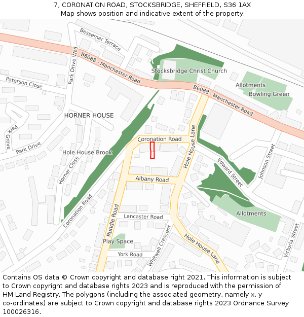 7, CORONATION ROAD, STOCKSBRIDGE, SHEFFIELD, S36 1AX: Location map and indicative extent of plot