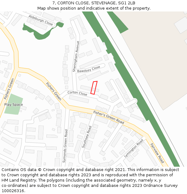 7, CORTON CLOSE, STEVENAGE, SG1 2LB: Location map and indicative extent of plot