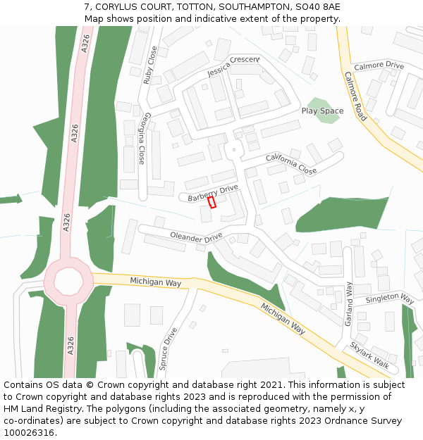 7, CORYLUS COURT, TOTTON, SOUTHAMPTON, SO40 8AE: Location map and indicative extent of plot