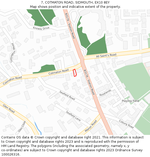 7, COTMATON ROAD, SIDMOUTH, EX10 8EY: Location map and indicative extent of plot