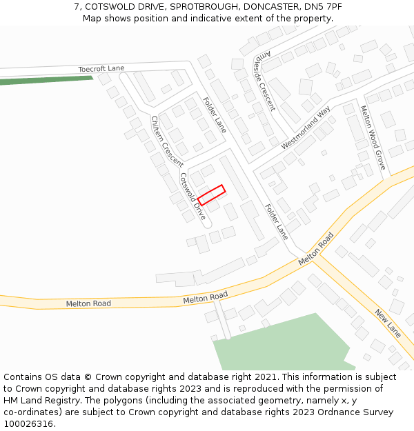 7, COTSWOLD DRIVE, SPROTBROUGH, DONCASTER, DN5 7PF: Location map and indicative extent of plot