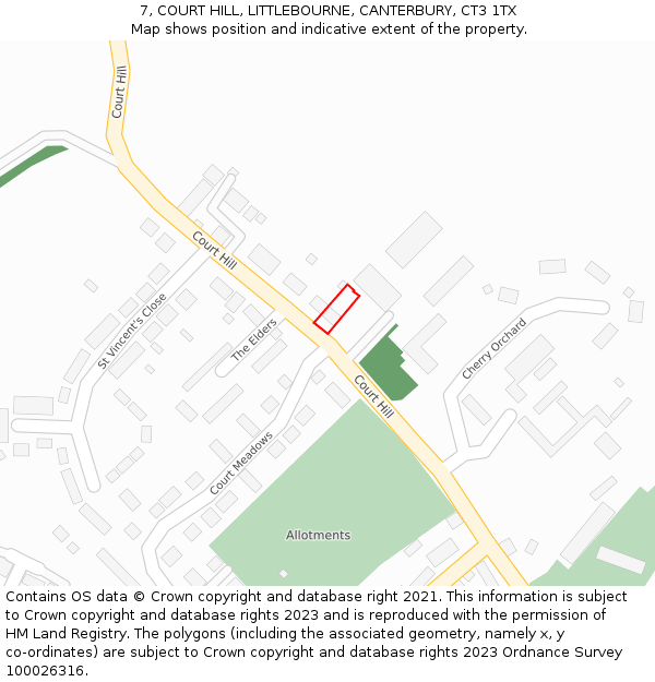 7, COURT HILL, LITTLEBOURNE, CANTERBURY, CT3 1TX: Location map and indicative extent of plot