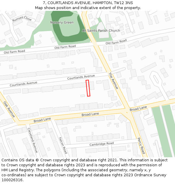 7, COURTLANDS AVENUE, HAMPTON, TW12 3NS: Location map and indicative extent of plot