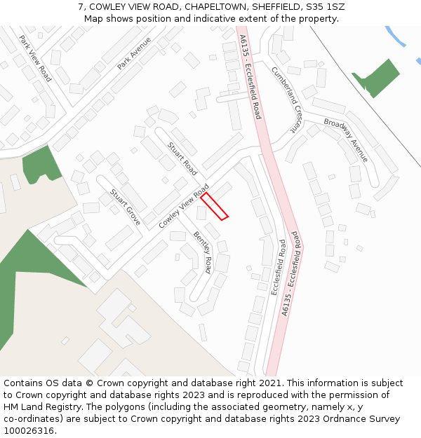 7, COWLEY VIEW ROAD, CHAPELTOWN, SHEFFIELD, S35 1SZ: Location map and indicative extent of plot