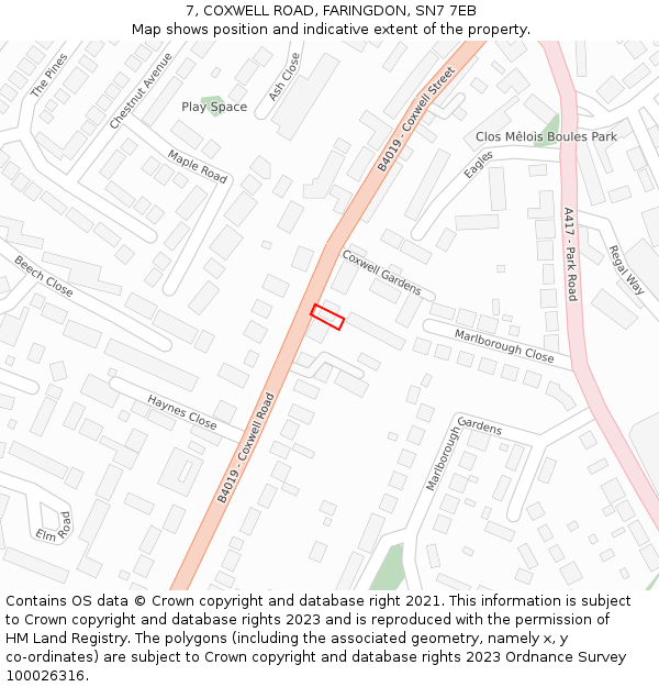 7, COXWELL ROAD, FARINGDON, SN7 7EB: Location map and indicative extent of plot