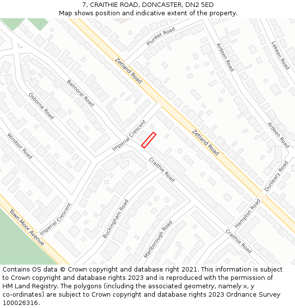 7, CRAITHIE ROAD, DONCASTER, DN2 5ED: Location map and indicative extent of plot