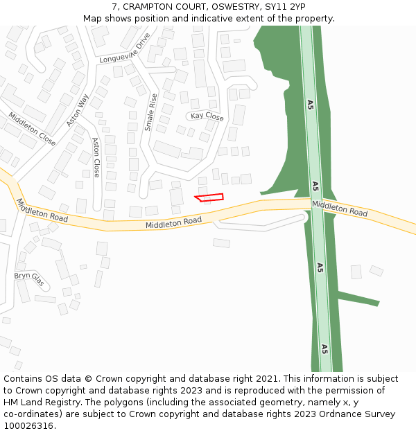 7, CRAMPTON COURT, OSWESTRY, SY11 2YP: Location map and indicative extent of plot