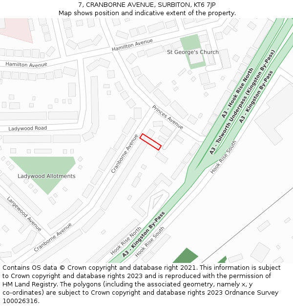 7, CRANBORNE AVENUE, SURBITON, KT6 7JP: Location map and indicative extent of plot
