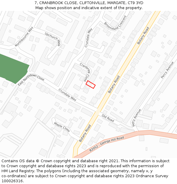 7, CRANBROOK CLOSE, CLIFTONVILLE, MARGATE, CT9 3YD: Location map and indicative extent of plot