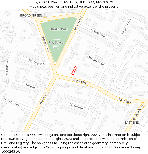 7, CRANE WAY, CRANFIELD, BEDFORD, MK43 0HW: Location map and indicative extent of plot