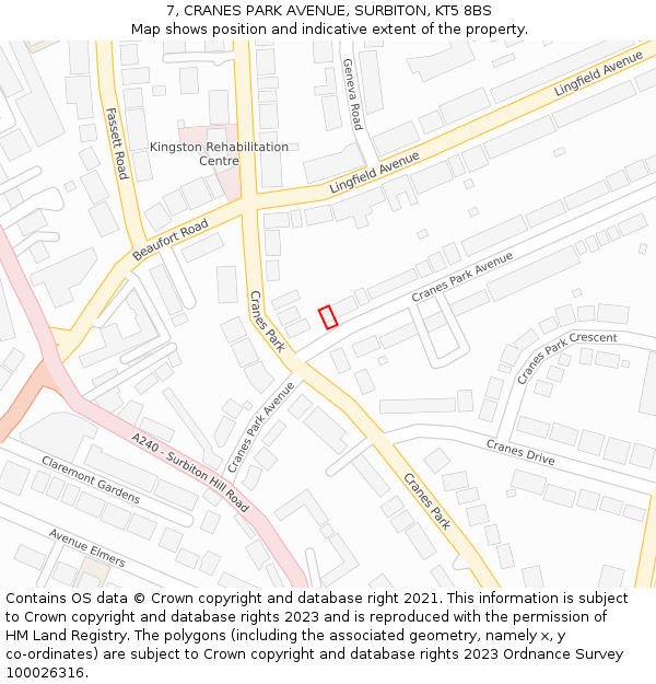 7, CRANES PARK AVENUE, SURBITON, KT5 8BS: Location map and indicative extent of plot
