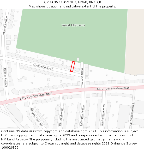 7, CRANMER AVENUE, HOVE, BN3 7JP: Location map and indicative extent of plot