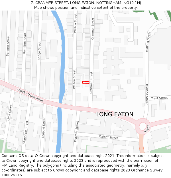 7, CRANMER STREET, LONG EATON, NOTTINGHAM, NG10 1NJ: Location map and indicative extent of plot