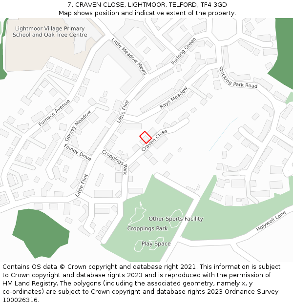 7, CRAVEN CLOSE, LIGHTMOOR, TELFORD, TF4 3GD: Location map and indicative extent of plot
