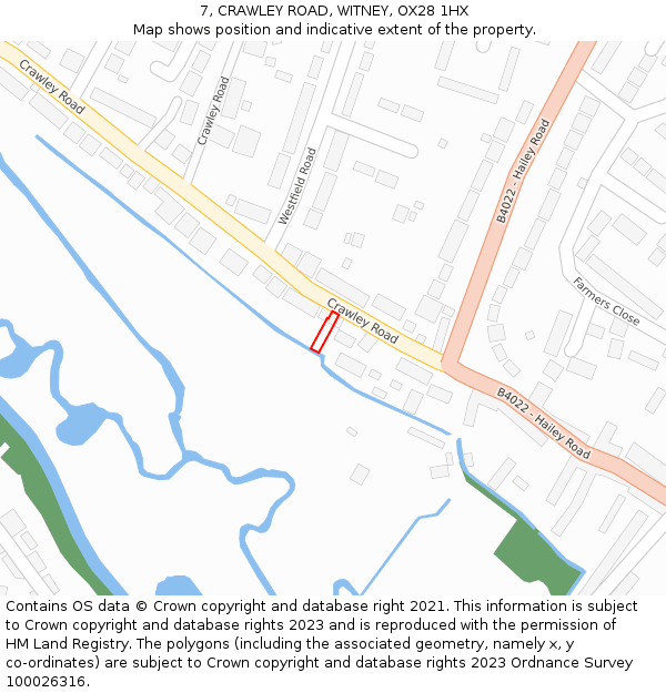 7, CRAWLEY ROAD, WITNEY, OX28 1HX: Location map and indicative extent of plot