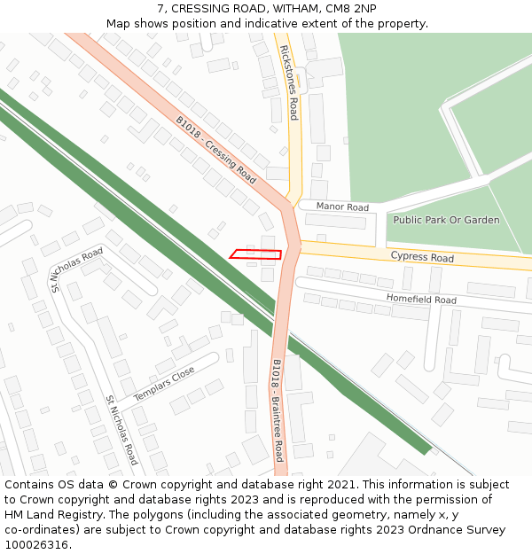 7, CRESSING ROAD, WITHAM, CM8 2NP: Location map and indicative extent of plot