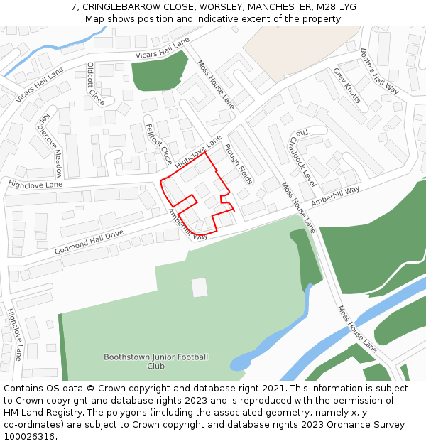 7, CRINGLEBARROW CLOSE, WORSLEY, MANCHESTER, M28 1YG: Location map and indicative extent of plot