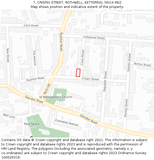 7, CRISPIN STREET, ROTHWELL, KETTERING, NN14 6BZ: Location map and indicative extent of plot