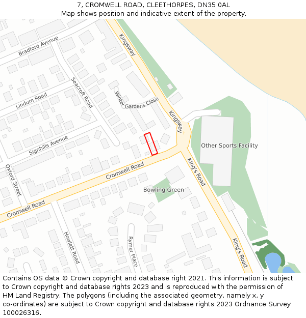 7, CROMWELL ROAD, CLEETHORPES, DN35 0AL: Location map and indicative extent of plot