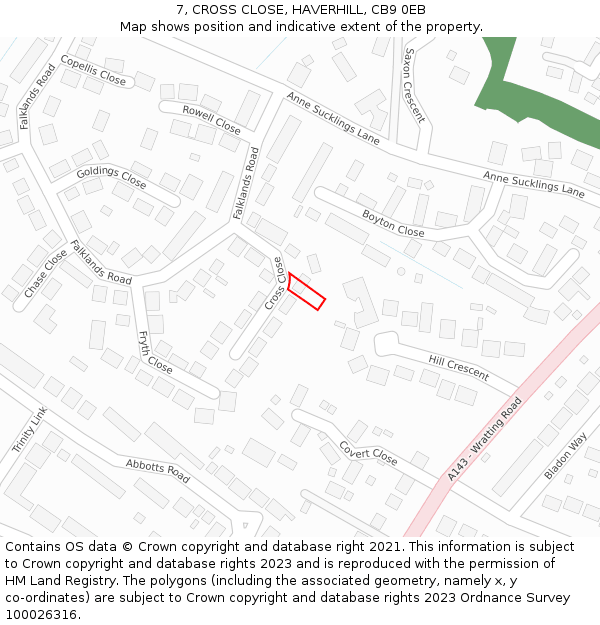 7, CROSS CLOSE, HAVERHILL, CB9 0EB: Location map and indicative extent of plot