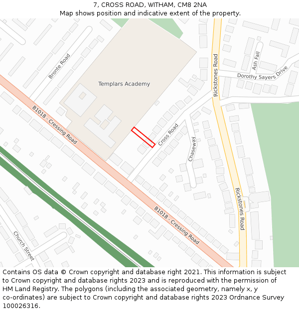 7, CROSS ROAD, WITHAM, CM8 2NA: Location map and indicative extent of plot