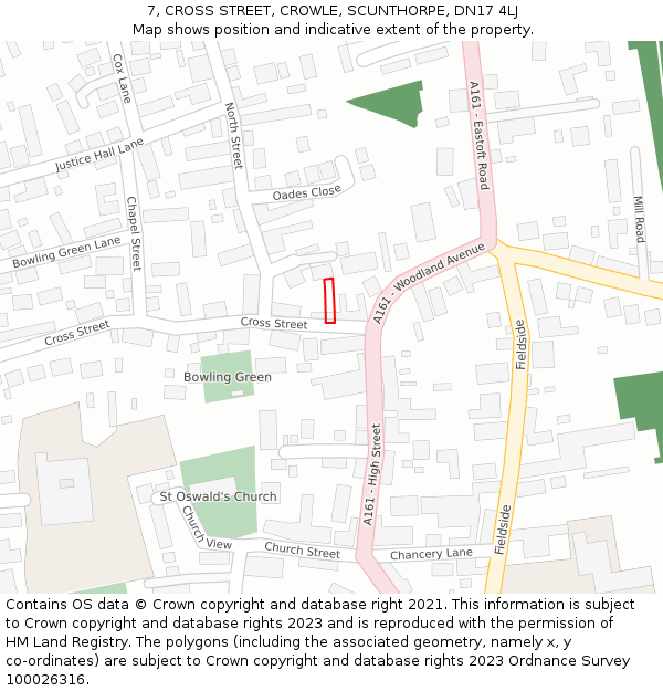 7, CROSS STREET, CROWLE, SCUNTHORPE, DN17 4LJ: Location map and indicative extent of plot