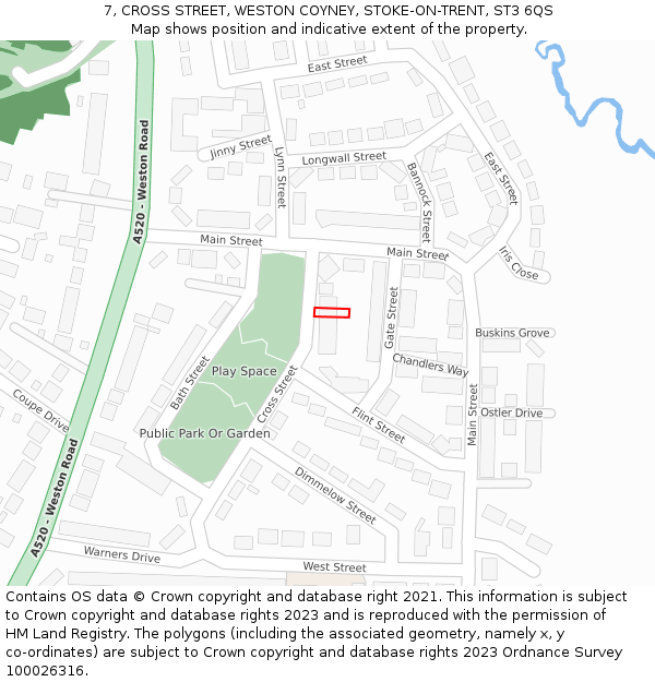 7, CROSS STREET, WESTON COYNEY, STOKE-ON-TRENT, ST3 6QS: Location map and indicative extent of plot