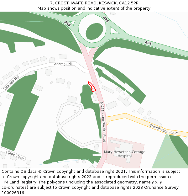 7, CROSTHWAITE ROAD, KESWICK, CA12 5PP: Location map and indicative extent of plot