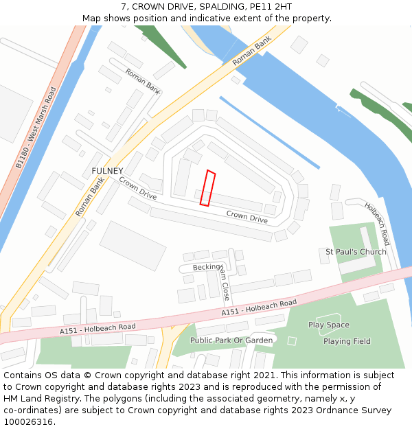 7, CROWN DRIVE, SPALDING, PE11 2HT: Location map and indicative extent of plot