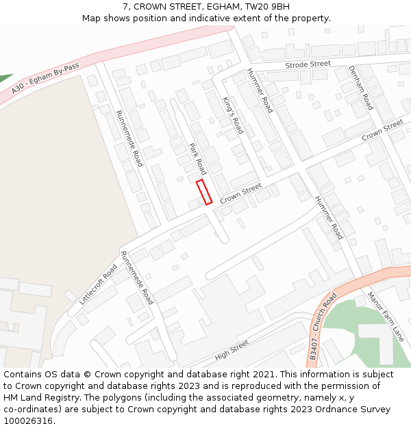 7, CROWN STREET, EGHAM, TW20 9BH: Location map and indicative extent of plot