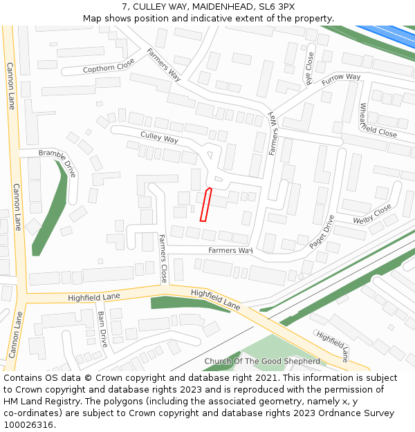 7, CULLEY WAY, MAIDENHEAD, SL6 3PX: Location map and indicative extent of plot