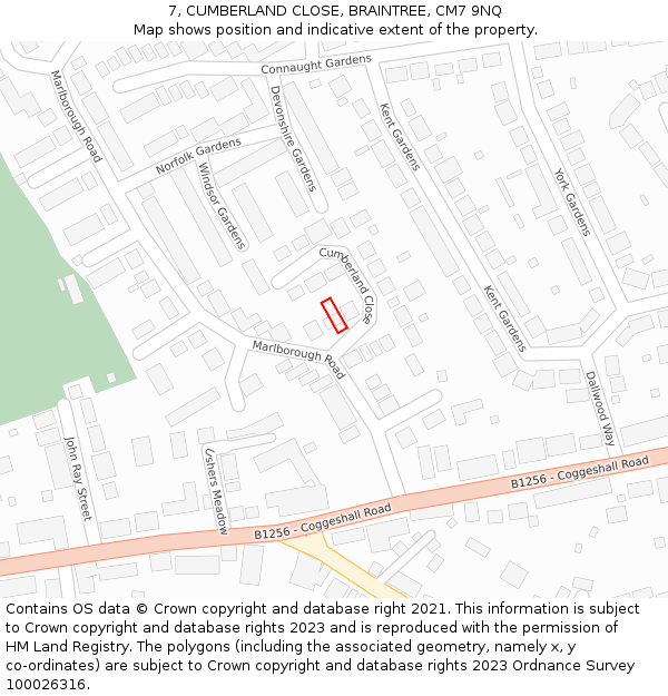7, CUMBERLAND CLOSE, BRAINTREE, CM7 9NQ: Location map and indicative extent of plot