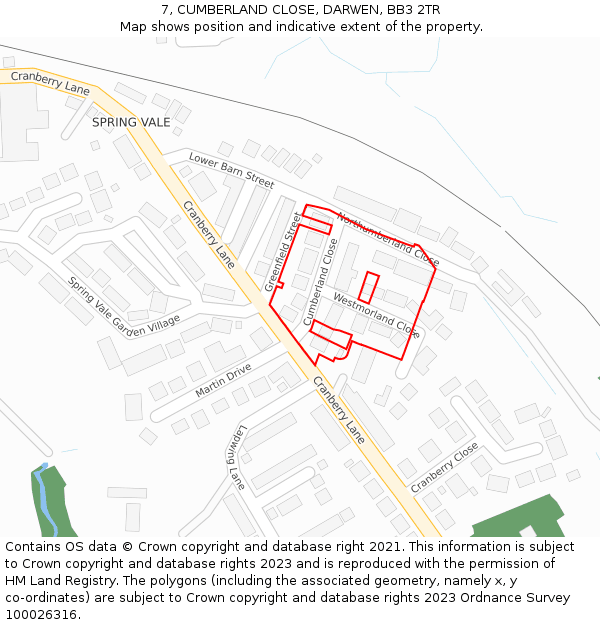 7, CUMBERLAND CLOSE, DARWEN, BB3 2TR: Location map and indicative extent of plot