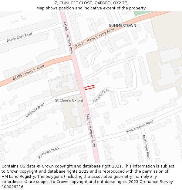 7, CUNLIFFE CLOSE, OXFORD, OX2 7BJ: Location map and indicative extent of plot