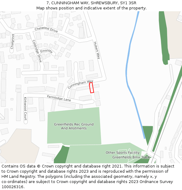 7, CUNNINGHAM WAY, SHREWSBURY, SY1 3SR: Location map and indicative extent of plot