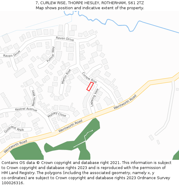 7, CURLEW RISE, THORPE HESLEY, ROTHERHAM, S61 2TZ: Location map and indicative extent of plot