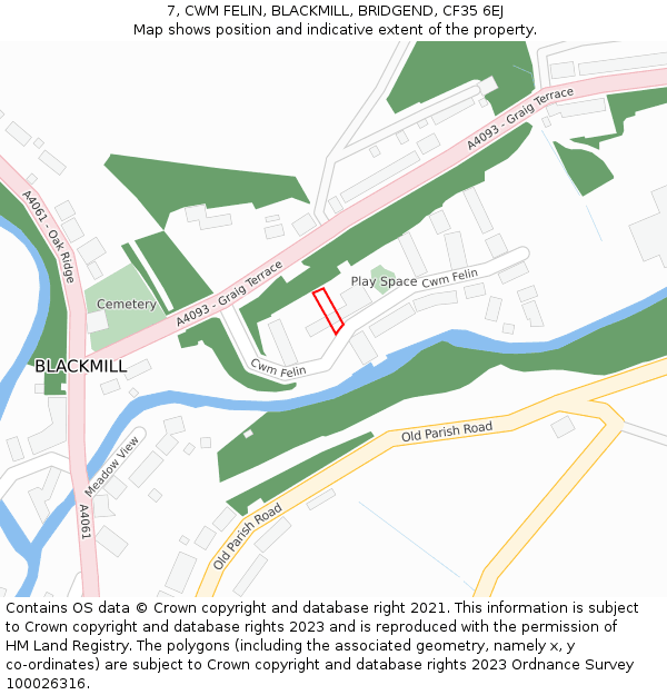 7, CWM FELIN, BLACKMILL, BRIDGEND, CF35 6EJ: Location map and indicative extent of plot