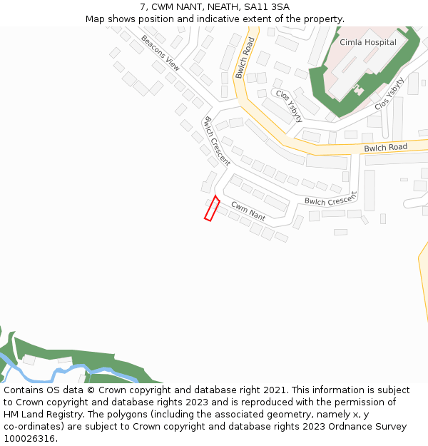 7, CWM NANT, NEATH, SA11 3SA: Location map and indicative extent of plot