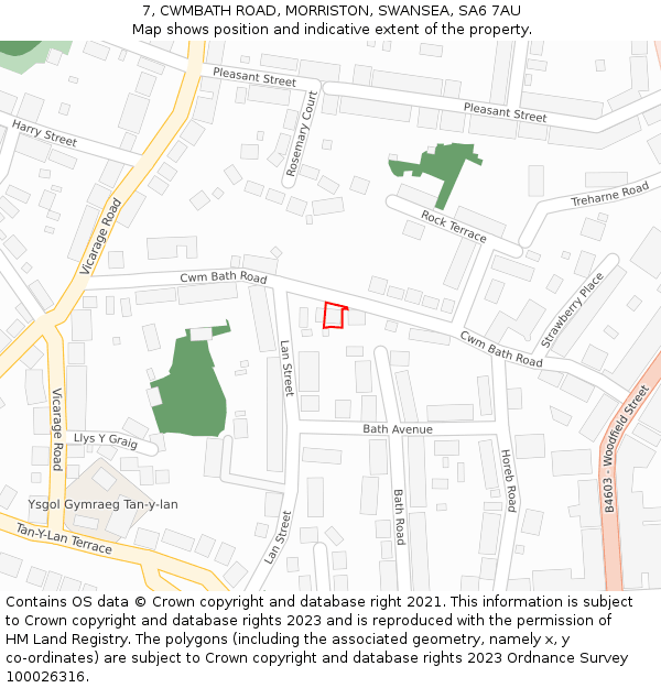 7, CWMBATH ROAD, MORRISTON, SWANSEA, SA6 7AU: Location map and indicative extent of plot