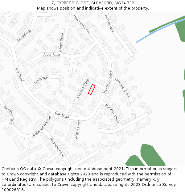 7, CYPRESS CLOSE, SLEAFORD, NG34 7FP: Location map and indicative extent of plot