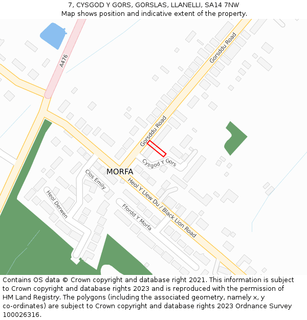 7, CYSGOD Y GORS, GORSLAS, LLANELLI, SA14 7NW: Location map and indicative extent of plot