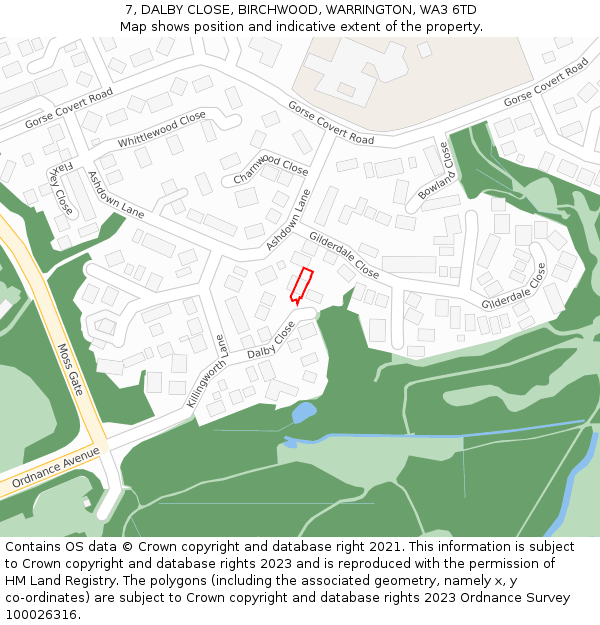 7, DALBY CLOSE, BIRCHWOOD, WARRINGTON, WA3 6TD: Location map and indicative extent of plot