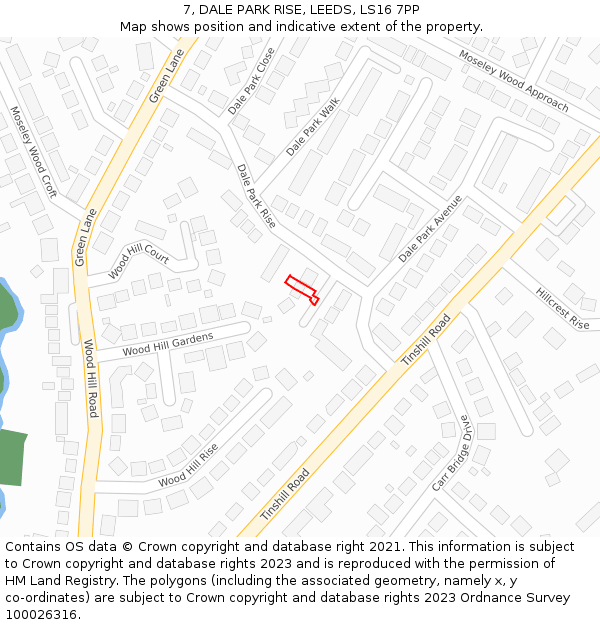 7, DALE PARK RISE, LEEDS, LS16 7PP: Location map and indicative extent of plot